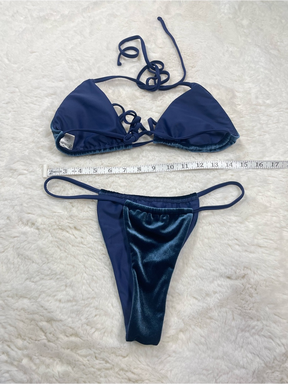 Berry beachy Velvet Triangle Bikini Set in Deep Blue, Top XL Bottom L - Picture 3 of 5
